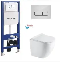 Інсталяція KollerPool AQUA LINE + EDGE White панель змиву + підвісний унітаз ROUND Smart з сидінням Soft-close ( змив Tornado 3,0 )