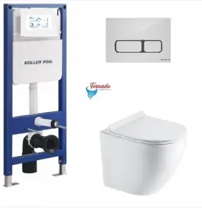 Інсталяція KollerPool AQUA LINE + EDGE White панель змиву + підвісний унітаз ROUND Smart з сидінням Soft-close ( змив Tornado 3,0 ) №1