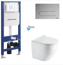 Інсталяція KollerPool AQUA LINE + EDGE Chrome панель змиву + підвісний унітаз ROUND Smart з сидінням Soft-close ( змив Tornado 3,0 ) купити в Україні