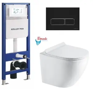 Інсталяція KollerPool AQUA LINE + EDGE Black панель змиву + підвісний унітаз ROUND Smart з сидінням Soft-close ( змив Tornado 3,0 ) №1