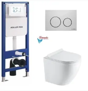 Інсталяція KollerPool AQUA LINE + TWIST White панель змиву + підвісний унітаз ROUND Smart з сидінням Soft-close ( змив Tornado 3,0 ) №1