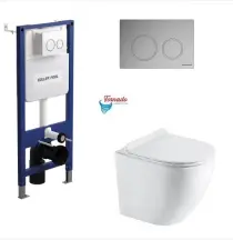 Інсталяція KollerPool AQUA LINE + TWIST Chrome панель змиву + підвісний унітаз ROUND Smart з сидінням Soft-close ( змив Tornado 3,0 ) купити в Києві