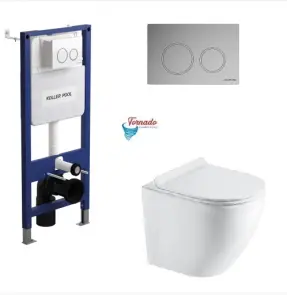 Інсталяція KollerPool AQUA LINE + TWIST Chrome панель змиву + підвісний унітаз ROUND Smart з сидінням Soft-close ( змив Tornado 3,0 ) №1