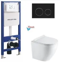 Інсталяція KollerPool AQUA LINE + TWIST Black панель змиву + підвісний унітаз ROUND Smart з сидінням Soft-close ( змив Tornado 3,0 ) купити в Україні