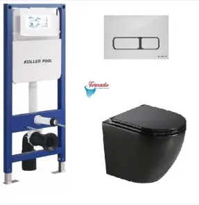 Інсталяція KollerPool AQUA LINE + EDGE White панель змиву + підвісний унітаз ROUND Black matt з сидінням Soft-close ( змив Tornado ) №1
