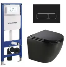 Інсталяція KollerPool AQUA LINE + EDGE Black панель змиву + підвісний унітаз ROUND Black matt з сидінням Soft-close ( змив Tornado ) купить в Киеве