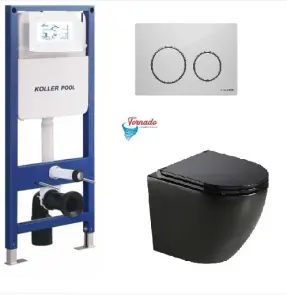 Інсталяція KollerPool AQUA LINE + TWIST White панель змиву + підвісний унітаз ROUND Black matt з сидінням Soft-close ( змив Tornado ) №1