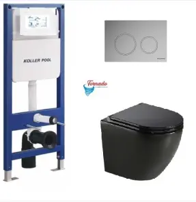 Інсталяція KollerPool AQUA LINE + TWIST Chrome панель змиву + підвісний унітаз ROUND Black matt з сидінням Soft-close ( змив Tornado ) №1