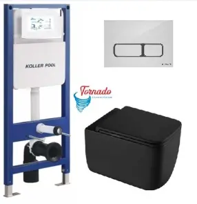 Інсталяція KollerPool AQUA LINE + EDGE White панель змиву + підвісний унітаз KVADRO START Black matt з сидінням Soft-close ( змив Tornado ) №1