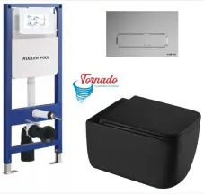 Інсталяція KollerPool AQUA LINE + EDGE Chrome панель змиву + підвісний унітаз KVADRO START Black matt з сидінням Soft-close ( змив Tornado ) купить в Украине