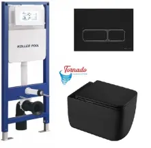 Інсталяція KollerPool AQUA LINE + EDGE Black панель змиву + підвісний унітаз KVADRO START Black matt з сидінням Soft-close ( змив Tornado ) в магазине TVOE