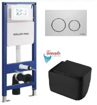 Інсталяція KollerPool AQUA LINE + TWIST White панель змиву + підвісний унітаз KVADRO START Black matt з сидінням Soft-close ( змив Tornado ) купити