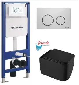Інсталяція KollerPool AQUA LINE + TWIST White панель змиву + підвісний унітаз KVADRO START Black matt з сидінням Soft-close ( змив Tornado ) №1