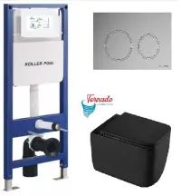 Інсталяція KollerPool AQUA LINE + TWIST Chrome панель змиву + підвісний унітаз KVADRO START Black matt з сидінням Soft-close ( змив Tornado ) купити в Києві