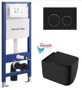 Інсталяція KollerPool AQUA LINE + TWIST Black панель змиву + підвісний унітаз KVADRO START Black matt з сидінням Soft-close ( змив Tornado ) №1