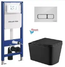 Інсталяція KollerPool AQUA LINE + EDGE White панель змиву + підвісний унітаз KVADRO Black matt з сидінням Soft-close ( змив Tornado ) в магазині TVOE