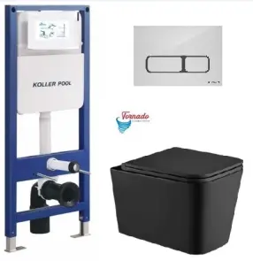 Інсталяція KollerPool AQUA LINE + EDGE White панель змиву + підвісний унітаз KVADRO Black matt з сидінням Soft-close ( змив Tornado ) №1
