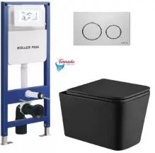 Інсталяція KollerPool AQUA LINE + TWIST White панель змиву + підвісний унітаз KVADRO Black matt з сидінням Soft-close ( змив Tornado )