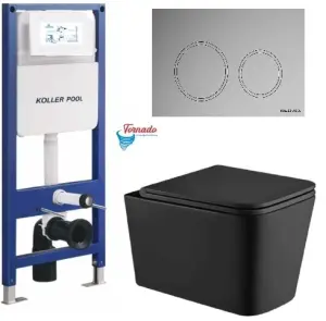 Інсталяція KollerPool AQUA LINE + TWIST Chrome панель змиву + підвісний унітаз KVADRO Black matt з сидінням Soft-close ( змив Tornado ) №1