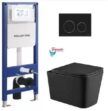 Інсталяція KollerPool AQUA LINE + TWIST Black панель змиву + підвісний унітаз KVADRO Black matt з сидінням Soft-close ( змив Tornado ) купити