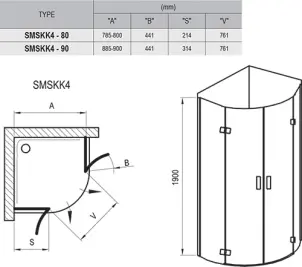 Душова кабіна SMSKK4 - 90 Хром TRANSPARENT №2