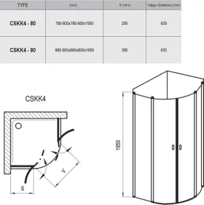 Душова кабіна CSKK4- 80 Полір. алюм. TRANSPARENT №2