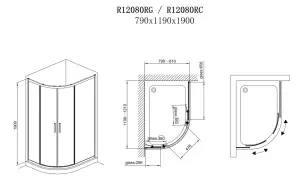 R12080RG Душова кабіна ROUND напівкругла 1200x800x1900 мм скло grape (2 частини) №3