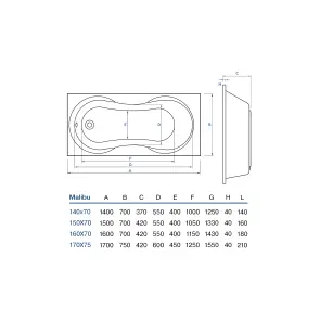 Ванна Malibu 150х70 №3