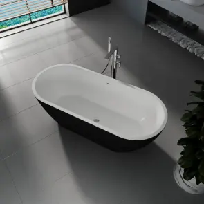 Ванна акрилова окремостояча суцільнолита AquaLuxe 1700x750 White/Matt Black з сифоном №3