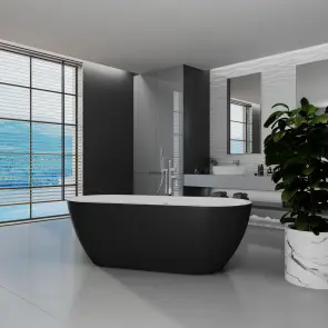 Ванна акрилова окремостояча суцільнолита AquaLuxe 1700x750 White/Matt Black з сифоном №4