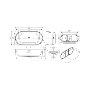 Ванна акрилова окремостояча суцільнолита PureLine 1600x800 White з сифоном №5