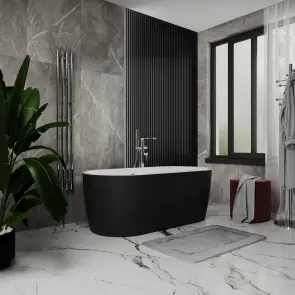 Ванна акрилова окремостояча суцільнолита PureLine 1600x800 White/Matt Black з сифоном №3