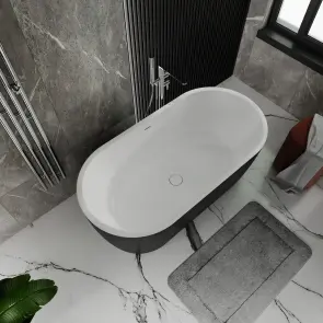 Ванна акрилова окремостояча суцільнолита PureLine 1600x800 White/Matt Black з сифоном №4