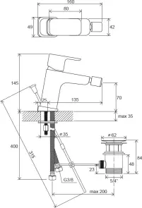 TD F 055.00 Змішувач для біде з відкриванням стоку №2