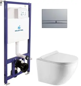 Інсталяція Koller Pool Dune 1200SL + Integro Cosmo Chrome matt панель змиву + підвісний унітаз Round SMART №1