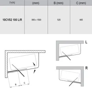 Штора для ванни 10 CVS2-100 R Полір. алюм. TRANSPARENT №3