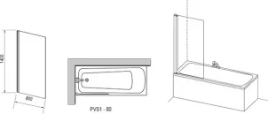 Штора нерухома для ванни PVS1- 80 Чорний TRANSPARENT №3
