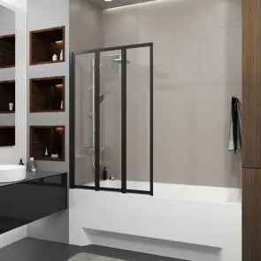 Шторка на ванну трьохелементна Style 1000х1500мм (left) black matt, скло 4мм clear №2