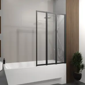 Шторка на ванну трьохелементна Style 1000х1500мм (right) black matt, скло 4мм clear №2
