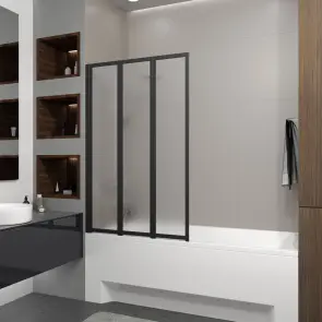 Шторка на ванну трьохелементна Style 1000х1500мм (left) black matt, скло 4мм grape №2