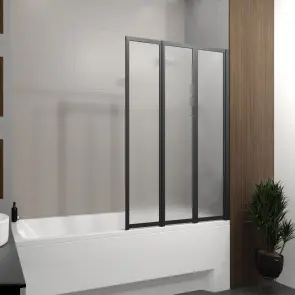 Шторка на ванну трьохелементна Style 1000х1500мм (right) black matt, скло 4мм grape №2