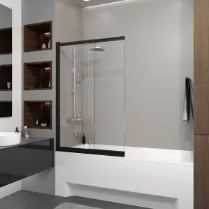 Шторка на ванну двоелементна Style 1000х1500мм black matt, скло 6мм clear №2