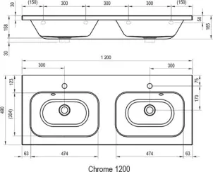 Умивальник CHROME 1200 подвійний Білий з отворами №2