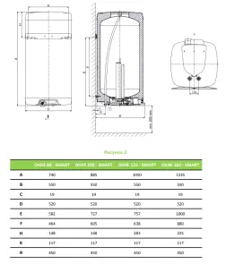 Бойлер електричний навісн., верт. OKHE160 Smart №3