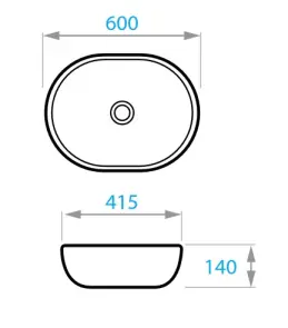 ROUND умивальник на стільницю 600х415 мм, чорний матовий №5
