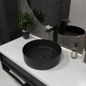 Round Arc умивальник на стільницю 355х355 мм, чорний матовий №2