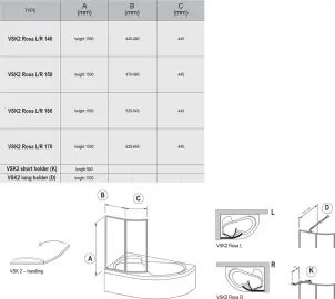 Штора для ванни VSK2 ROSA II 170 R Білий TRANSPARENT №2