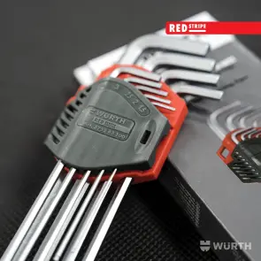 Набір ключів Г-подібних HEX з кулькою, подовжених, 9 шт., RED STRIPE №1