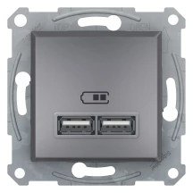 Розетка USB, 2 выхода 2.0, 5V-DC, макс 2.1A, Сталь, Asfora EPH2700262