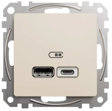 Розетка USB подвійна А+С, 2.4А, 230В, Бежевий, Sedna Design SDD112402